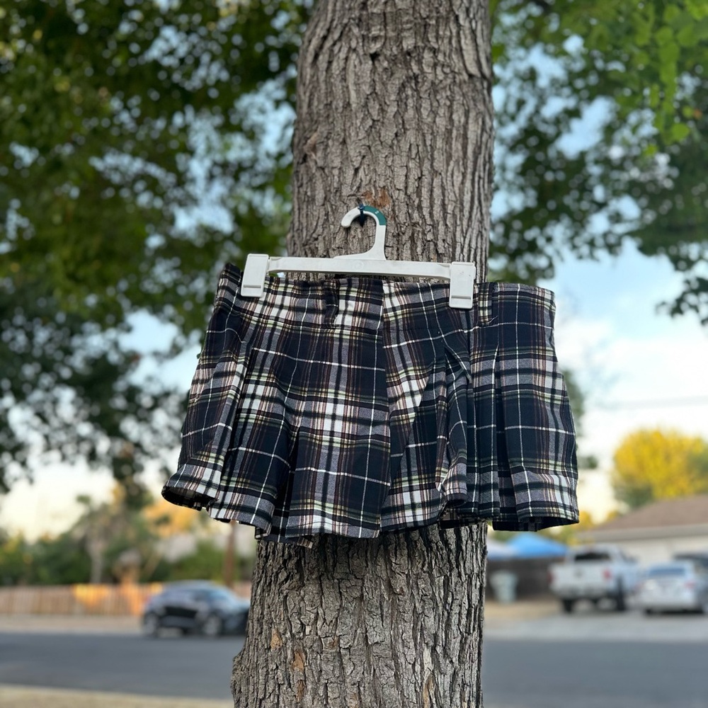 Almost Famous Dark Plaid Mini Skirt